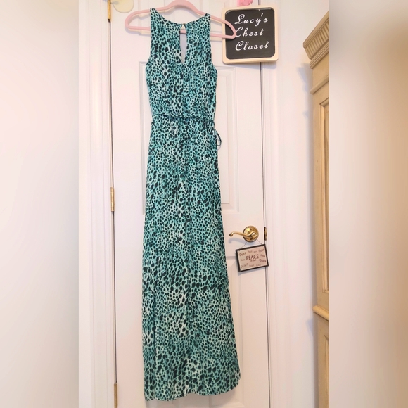JENNIFER LOPEZ Elegant Green Leopard Print Maxi Dress 8 - Picture 1 of 11